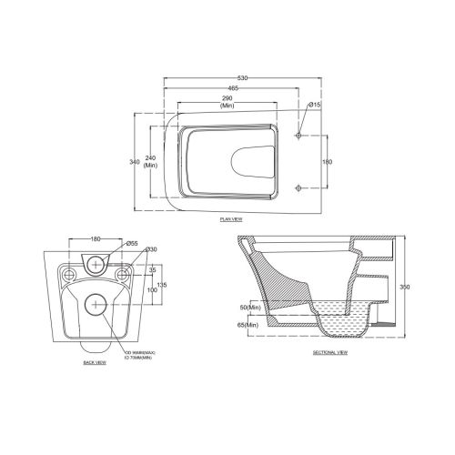 RIMLESS WH EWC W/SLIM UF SOFT CLOSE SC ( BOLT DISTANCE 7INCH)- HINDWARE -  (  -  - 530x340 mm - 21.2inchX13.6inch )