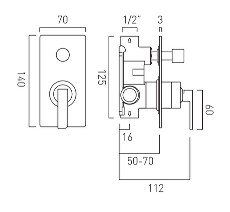 SL BATH MIXER SET(CONC.BODY & S.L.EXP.P) - VADO -  ( CHR - OMIKA - 12x12 mm - 0.5inchX0.5inch )