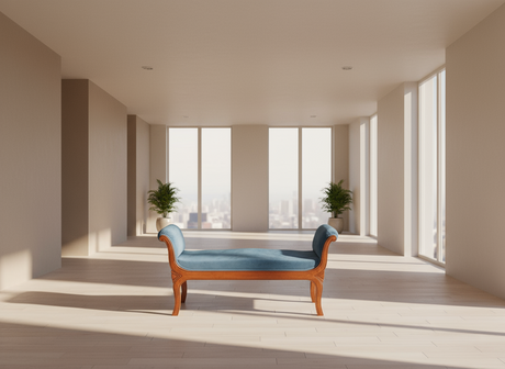 ST BED PUFFE WITH AMERICAN WOOD BASE & SUADE FABRIC SOFT (SEATING H-406MM) - FURNITURE - (SMOKE COLOR / HM-06 - BUENA CASA - 1295x432x597 mm - 51.8inchX17.28inchX23.88inch)