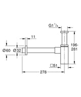 WASTE TRAP FOR BASIN - GROHE -  ( CHROME - G3 - GROHE - 0x32 mm - 0inchX1.25inch )