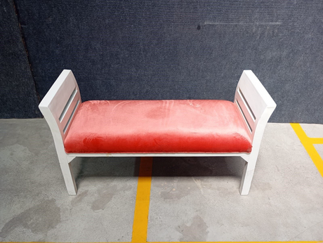 ST BED SIDE PUFFE WHITE AMERICAN WOOD BASE WITH FABRIC SOFT (SEATING H-406MM) - FURNITURE - (SMOKE COLOR+WHITE+ROSE GOLD - BUENA CASA - 1143x432x635 mm - 45.72inchX17.28inchX25.4inch)