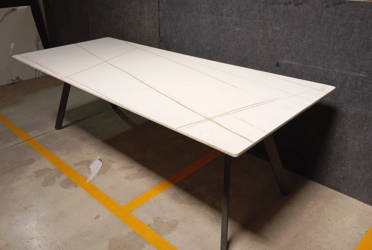 6 SEATER DINING TABLE WITH METAL LEGS AND TILE PORCELAIN TOP - FURNITURE - ( - BUENA CASA - 2400x991x749 mm - 96inchX39.64inchX29.96inch)