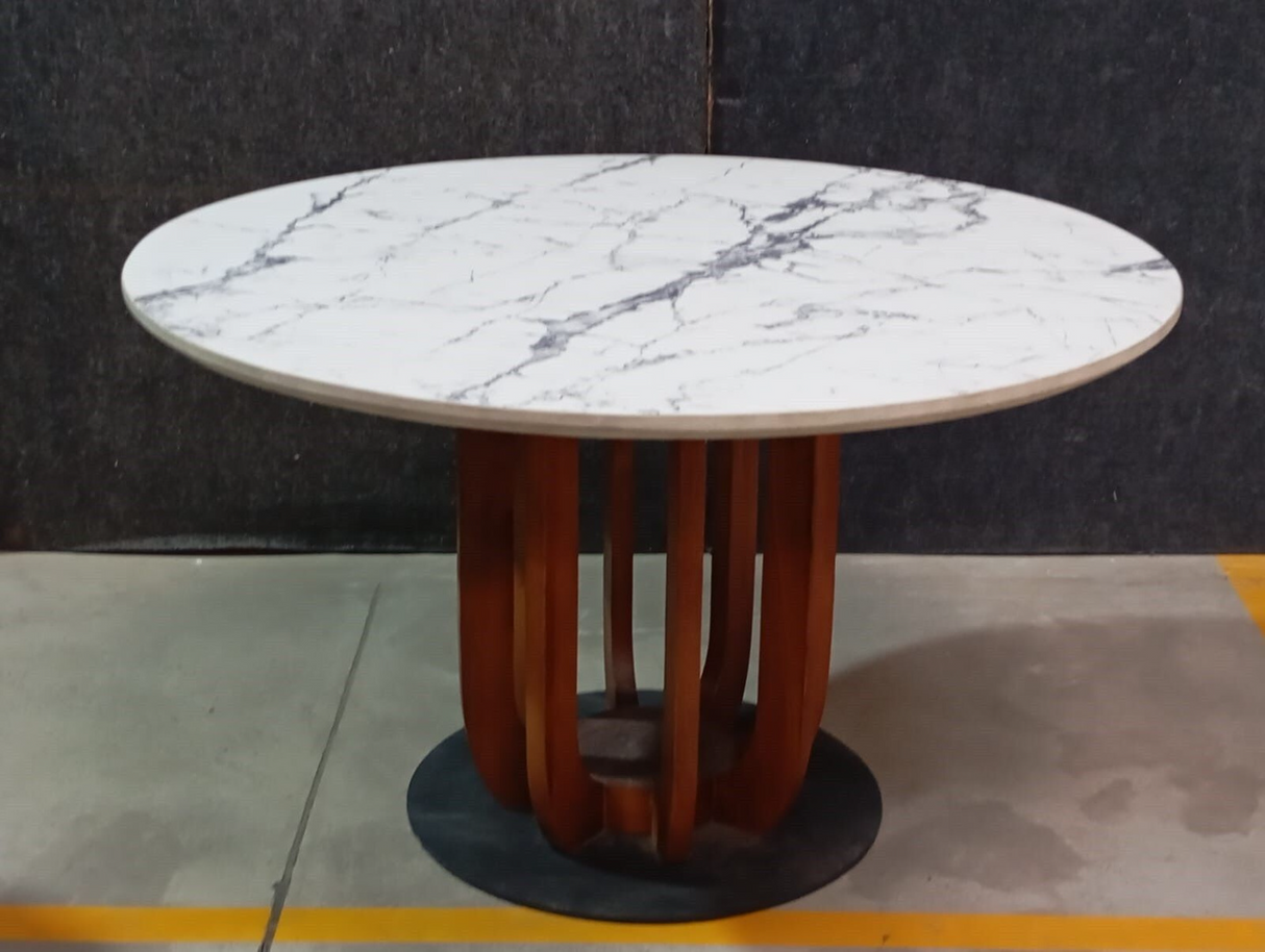 DT1-DINING TABLE,WOODEN FRAME 2PC SET FURNITURE-TABLE TOP MARBLE WHITE WITH WALNUT WOOD BASE - FURNITURE - ( - BUENA CASA - 0x1219x736 mm - 0inchX48.76inchX29.44inch)