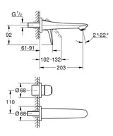 EUROSTYLE 2015 2-HOLE, 1-HANDLE WALL-MOUNT BASIN MIXER, M SIZE - GROHE -  ( CHROME - G3 - EUROSTYLE - 0x15 mm - 0inchX0.6inch )