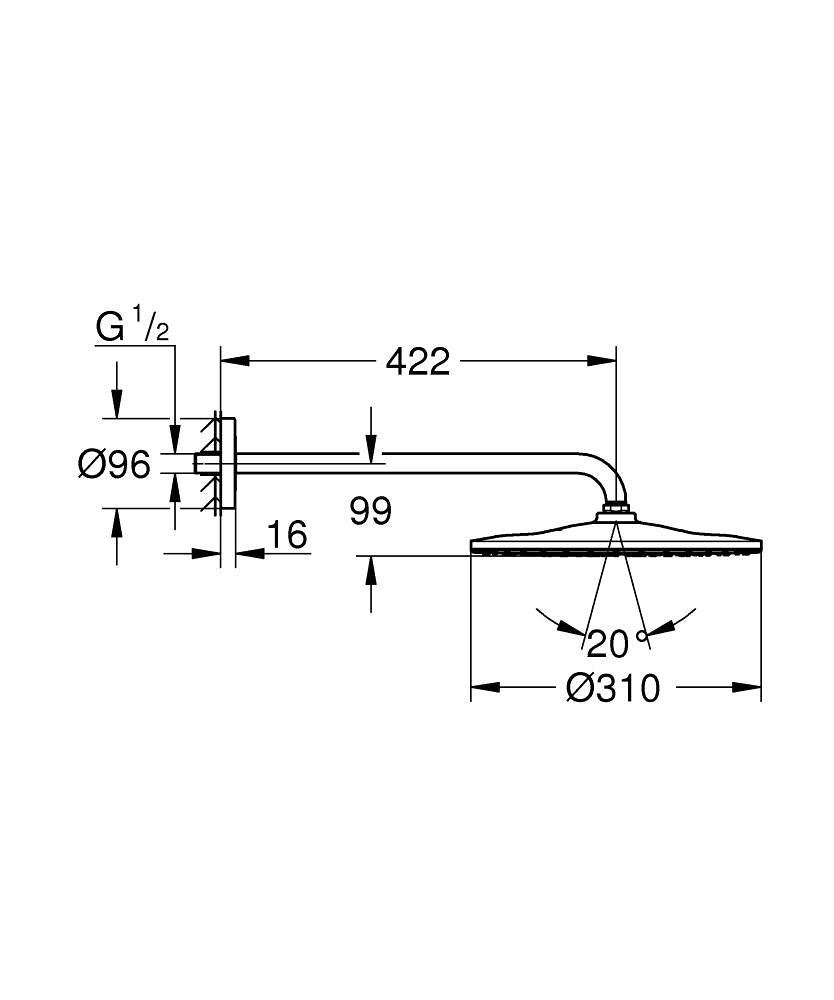 RAINSHOWER 310 MONO HEADSHOWER SET, 422MM - GROHE -  ( CHROME - G5 - RAINSHOWER - 15x310 mm - 0.5inchX12inch )