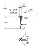 ESSENCE SINGLE-LEVER BASIN MIXER 1/2 INCH FLOOR MOUNTED - GROHE -  ( CHROME - G4 - ESSENCE - 0x15 mm - 0inchX0.5inch )