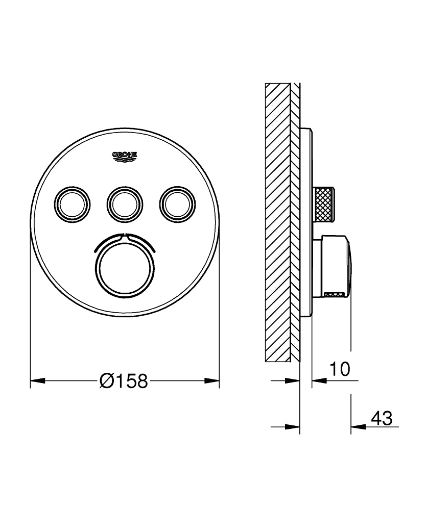 SMARTCONTROL THERMOSTAT FOR CONCEALED INSTALLATION WITH 3 VALVES - GROHE - ( CHROME - G5 - GROHTHERM - 0x20 mm - 0inchX0.75inch )