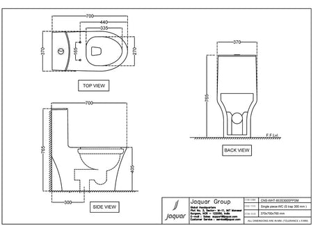 RIMLESS SINGLE PIECE WC W/PP SOFT CLOSE SLIM SEAT CVR - JAQUAR SWARE -  ( WHITE - CONTINENTAL - 750x690 mm - 30inchX27.6inch )