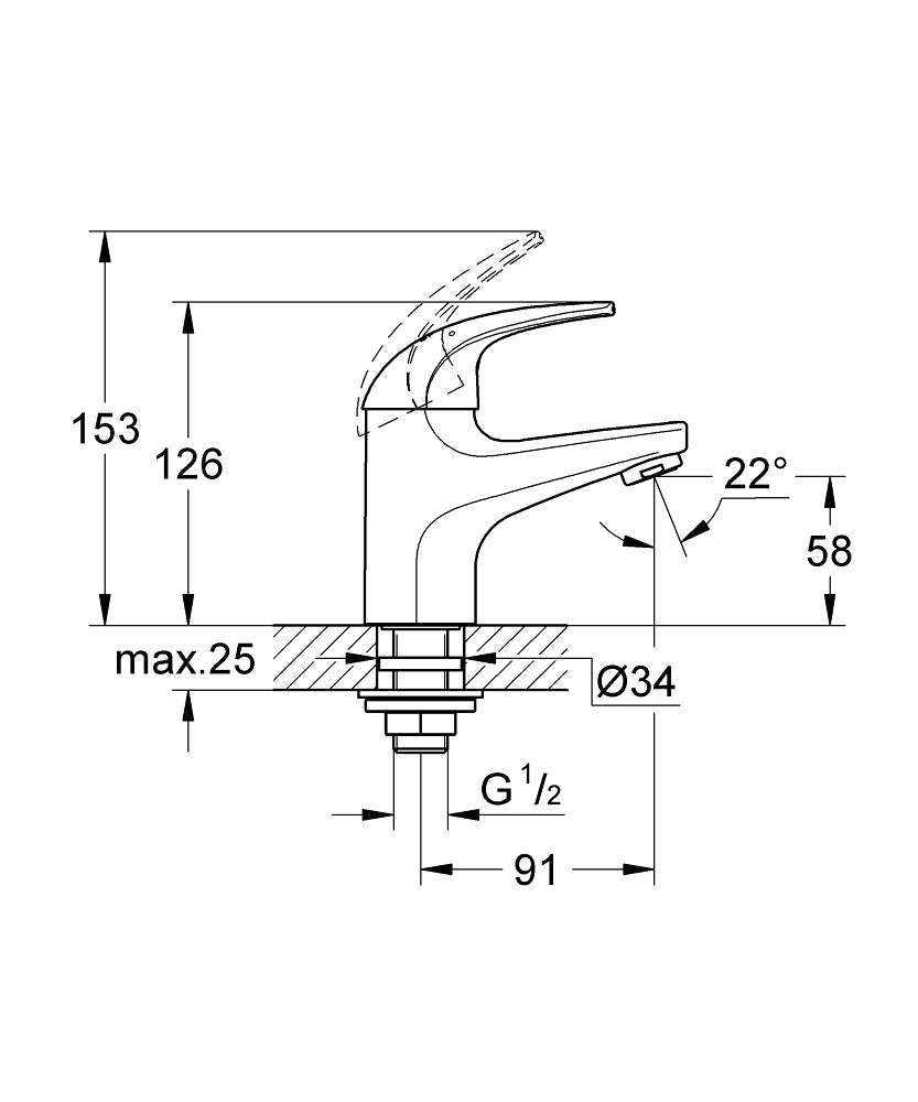 BAUCURVE PILLAR TAP - GROHE-G2 -  ( CHROME - G2 - BAUCONTEMPORARY - 0x15 mm - 0inchX0.6inch )