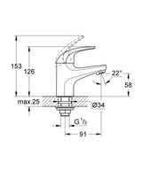 BAUCURVE PILLAR TAP - GROHE-G2 -  ( CHROME - G2 - BAUCONTEMPORARY - 0x15 mm - 0inchX0.6inch )