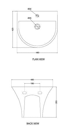 WASH BASIN FABIO W/INTEGRATED PEDESTAL - HINDWARE -  ( STAR WHITE -  - 480x425 mm - 19.2inchX17inch )