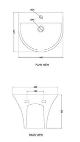 WASH BASIN FABIO W/INTEGRATED PEDESTAL - HINDWARE -  ( STAR WHITE -  - 480x425 mm - 19.2inchX17inch )