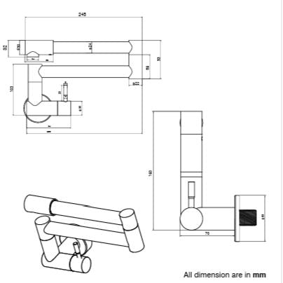 WALL MOUNTED ADJUSTABLE KITCHEN SINK COCK - AQUANT - ( MATT SS FINISH - KITCHEN FAUCETS - 0x0 mm - 0inchX0inch )