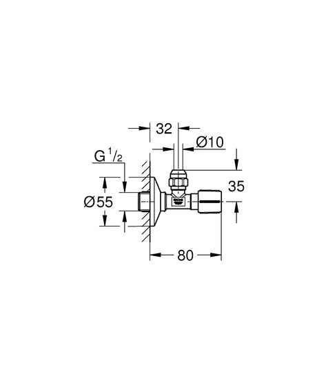 ANGLE VALVE 1/2INCH X 3/8INCH - GROHE -  ( COOL SUNRISE - G5 - ANGLE VALVES NEUTRAL HANDLE - 15x10 mm - 0.5inchX0.4inch )