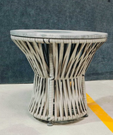 ST8671 OUTDOOR COFFEE TABLE  - FURNITURE GREY MARBLE TOP W/GREY ROPED BASE - FURNITURE - (GREY MARBLE TOPWITH SOLID WOOD IN WALNUT BASE - BUENA CASA - 610x610x533 mm - 24.4inchX24.4inchX21.32inch)