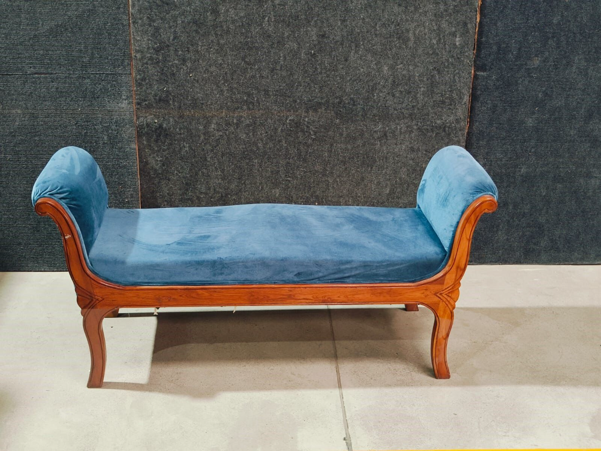 ST BED PUFFE WITH AMERICAN WOOD BASE & SUADE FABRIC SOFT (SEATING H-406MM) - FURNITURE - (SMOKE COLOR / HM-06 - BUENA CASA - 1295x432x597 mm - 51.8inchX17.28inchX23.88inch)