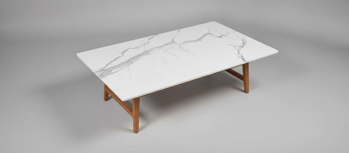 CCT-BC-002 COFFEE TABLE - FURNITURE (WHITEMARBLE TOP WITH AMERICAN WOOD WALNUT BASE) - FURNITURE - (BLACK - BUENA CASA - 1295x800x381 mm - 51.8inchX32inchX15.24inch)