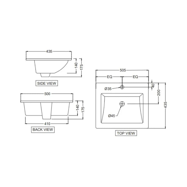 COUNTER TOP BASIN - JAQUAR SWARE - ( WHITE - KUBIX - 500x430 mm - 20inchX17inch )