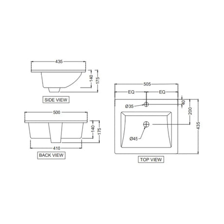 COUNTER TOP BASIN - JAQUAR SWARE - ( WHITE - KUBIX - 500x430 mm - 20inchX17inch )