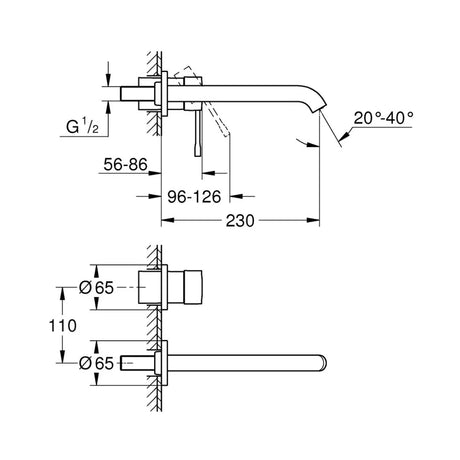 ESSENCE 2-HOLE, 1-HANDLE WALL-MOUNT BASIN MIXER, L SIZE - GROHE -  ( HARD GRAPHITE - G5 - ESSENCE - 0x15 mm - 0inchX0.5inch )