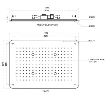 SS FALSE CEILING SHWR 2 FUN. W/INST. KIT - AQUANT -  ( MATT BLACK -  - 480x330 mm  - 19.2inchX13.2inch )