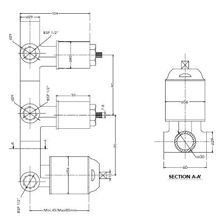 CONEALED BODY FOR SINGLE LEVER 4 WAY DIVERTOR - HINDWARE FAUCETS -  ( POLISHED CHROME - MEDI SERIES - 0x15 mm - 0inchX0.6inch )