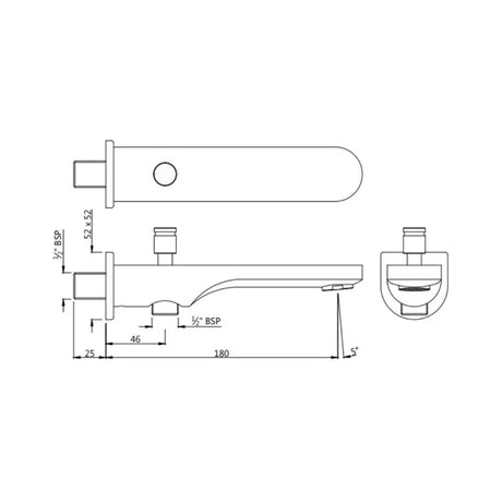 BATH TUB SPOUT WITH BUTTON ATTACHMENT FOR HAND SHOWER WITH WALL FLANGE - JAQUAR FAUCETS - ( BLACK CHROME - SPOUT - 0x15 mm - 0inchX0.5inch )