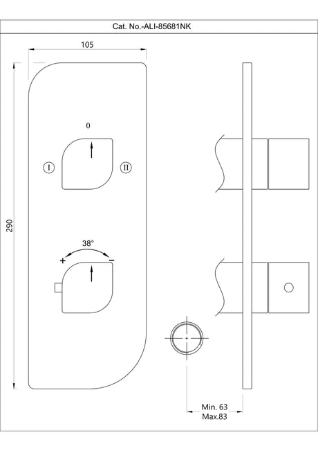 AQUAMAX EXPOSED PART KIT OF THERMOSTATIC SHOWER MIXER WITH 2-WAY OUTLET WITH SLEEVE (COMPATIBLE WITH ALD-681N)- JAQUAR FAUCETS - ( BLACK CHROME - ALIVE - 0x20 mm - 0inchX0.8inch )