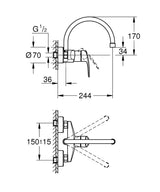 EUROSMART 1-HANDLE WALL MOUNT KITCHEN MIXER - GROHE -  (  - G3 - EUROSMART - 0x15 mm - 0inchX0.5inch )