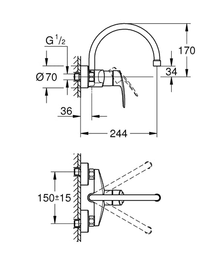 EUROSMART 1-HANDLE WALL MOUNT KITCHEN MIXER - GROHE -  (  - G3 - EUROSMART - 0x15 mm - 0inchX0.5inch )