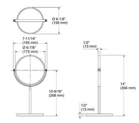 JULY TM ROUND STAND MIRROR - KOHLER POPULAR -  ( POLISHED STAINLESS - POPULAR - 0x175 mm - 0inchX7inch )