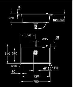 K700 SINK 80 -C 78/51 1.0 - GROHE-G2 -  ( GRANITE BLACK - K700 - 720x370 mm - 28.8inchX14.8inch )