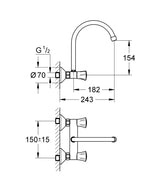 COSTA L 2-HANDLE WALL-MOUNT KITCHEN MIXER - GROHE -  ( CHROME - G3 - COSTA - 0x15 mm - 0inchX0.5inch )
