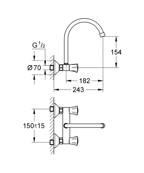COSTA L 2-HANDLE WALL-MOUNT KITCHEN MIXER - GROHE -  ( CHROME - G3 - COSTA - 0x15 mm - 0inchX0.5inch )