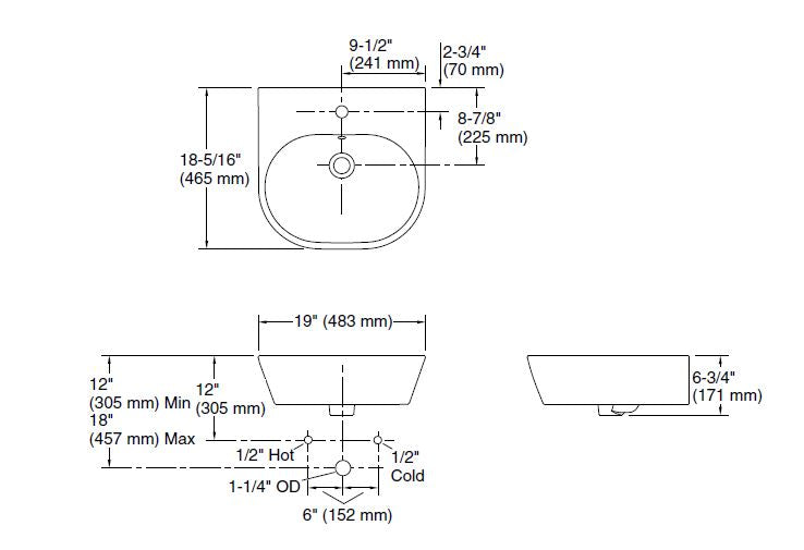 WALL MOUNTED WASH BASIN LAVATORY SMALL SPAN ROUND  W/O PEDESTAL FOR 24560IN-0 - KOHLER POPULAR -  (  - POPULAR - 0x0 mm - 0inchx0inch )