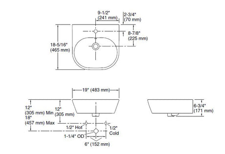 WALL MOUNTED WASH BASIN LAVATORY SMALL SPAN ROUND  W/O PEDESTAL FOR 24560IN-0 - KOHLER POPULAR -  (  - POPULAR - 0x0 mm - 0inchx0inch )