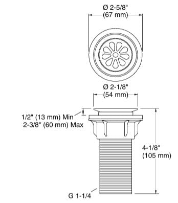COMP.WASTE COUPLING LONG F/T - KOHLER POPULAR -  ( ROSE GOLD - POPULAR - 0x32 mm - 0inchX1.25inch )