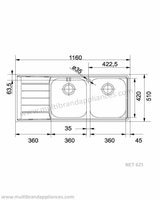 621-NEPTUNE (LHD)(DEPTH 8INCH) - FRANKE -  ( MICRO DECOR - NEPTUNE - 1160x510 mm - 46inchX20inch )