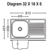 1.0 BOWL WITH DRAINBOARD(DEPTH 7INCH) THK 1MM - CARYSIL - (MATT - VOGUE - 813x457 mm - 32inchX17.9inch)