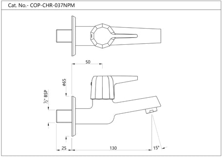 BIB COCK WITH WALL FLANGE - JAQUAR FAUCETS - ( CHROME - CONTINENTAL PRIME - 0x15 mm - 0inchX0.5inch )