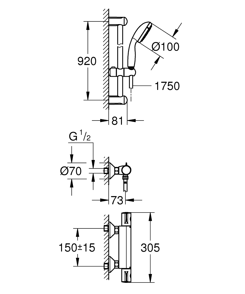 GRT 800 THM SHOWER EXP +SHOW.SET - GROHE -  ( CHROME - G3 - GROHTHERM 1000 - 0x15 mm - 0inchX0.5inch )