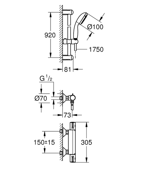 GRT 800 THM SHOWER EXP +SHOW.SET - GROHE -  ( CHROME - G3 - GROHTHERM 1000 - 0x15 mm - 0inchX0.5inch )