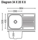 1.0 BOWL WITH DRAINBOARD(DEPTH 8INCH) THK 1MM - CARYSIL -  ( MATT - VOGUE - 864x508 mm - 34inchX20inch )