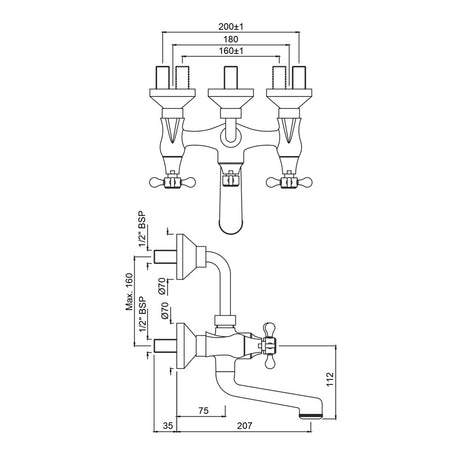 WALL MIXER W/PROV.OVER HEAD SHWR & BEND - JAQUAR FAUCETS - ( CHROME - QUEENS PRIME - 0x15 mm - 0inchX0.5inch )