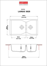 QUARTZ 2.0 BOWL W/O DRAIN BOARD (DEPTH 9INCH) - CARYSIL -  ( GRANITE METALLIC NERA - LARGO - 900x500 mm - 36inchX20inch )