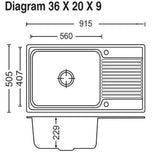1.0 BOWL WITH DRAINBOARD (DEPTH 9INCH) THK 1MM - CARYSIL -  ( MATT - VOGUE - 914x505 mm - 36inchX20inch )