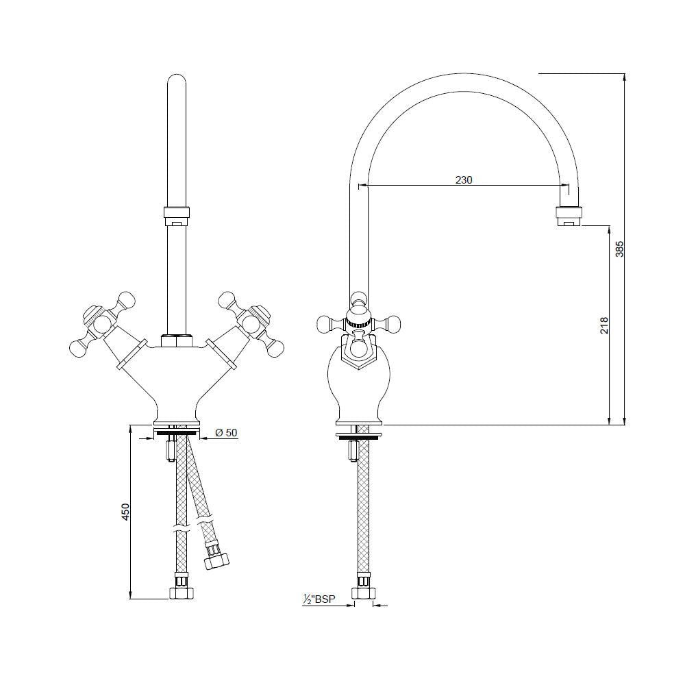 SINK MIXER T/M BRAIDED HOSES - JAQUAR FAUCETS - ( CHROME - QUEENS - 0x15 mm - 0inchX0.5inch )