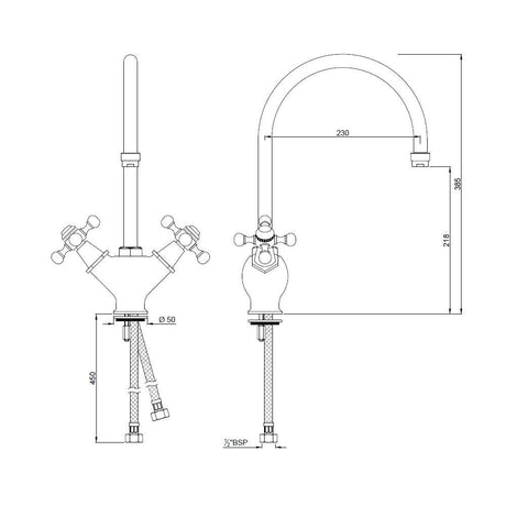 SINK MIXER T/M BRAIDED HOSES - JAQUAR FAUCETS - ( CHROME - QUEENS - 0x15 mm - 0inchX0.5inch )