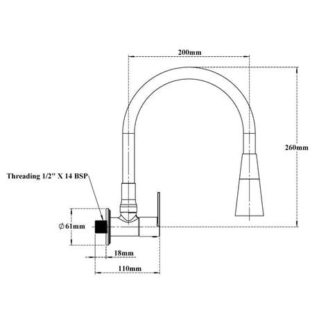 SINK TAP WALL MOUNTED WITH 2 FLOWS FLEXIBLE SPOUT - VIKING -  ( BLACK/POLISHED CP -  - 0x15 mm - 0inchX0.6inch )