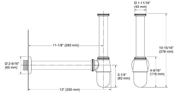 COMPLEMENTARY-BOTTLE TRAP W/O DRAIN PIPE - KOHLER POPULAR -  ( POLISHED CHROME - POPULAR - 0x300 mm - 0inchX12inch )